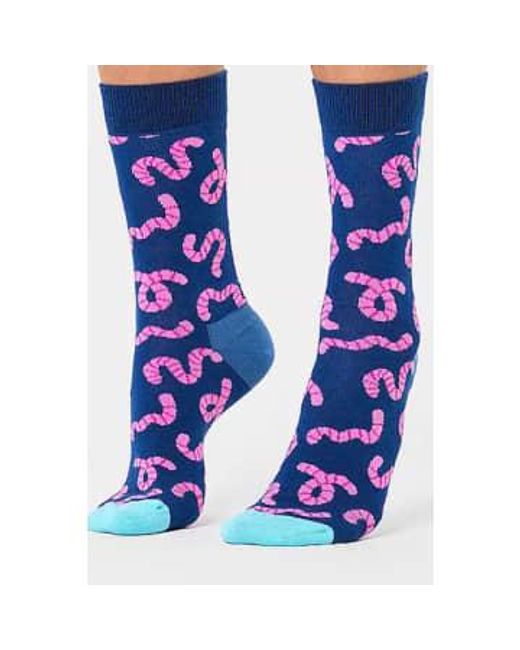 Happy Socks Blue Worm Socks