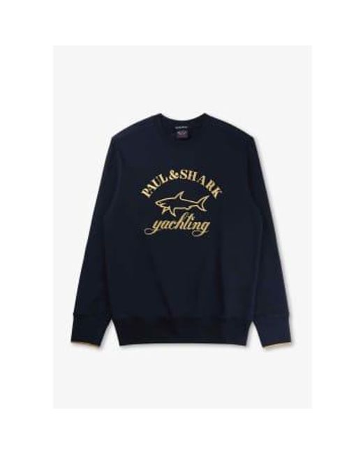 Paul And Shark Mens Stretch Cotton Sweatshirt With Logo Embroidered In 1 di Paul & Shark in Blue da Uomo