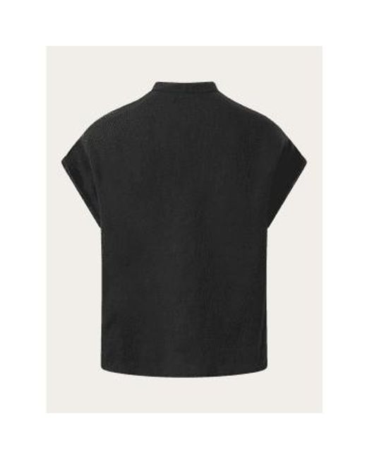 Knowledge Cotton Black 2090005 Collar Stand Short Sleeve Linen Shirt Jet