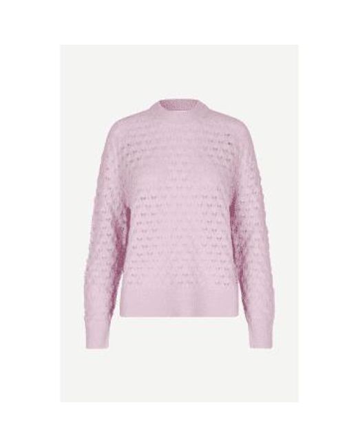 Saanour Pointelle Sweater Lilac Snow di Samsøe & Samsøe in Pink