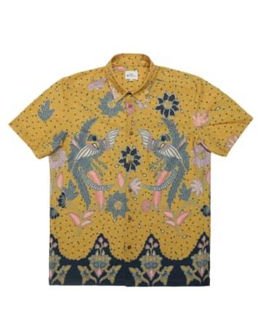Ben Sherman Yellow Abstract Botanical Print Short Sleeve Shirt M for men