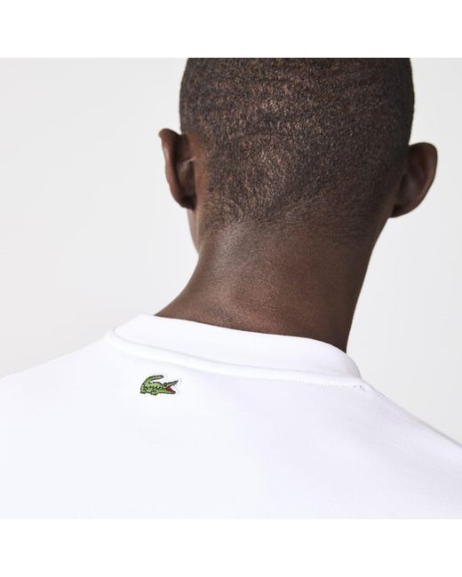 Lacoste Crew Neck Crackled Print Logo Fleece Sweatshirt White for Men | Lyst