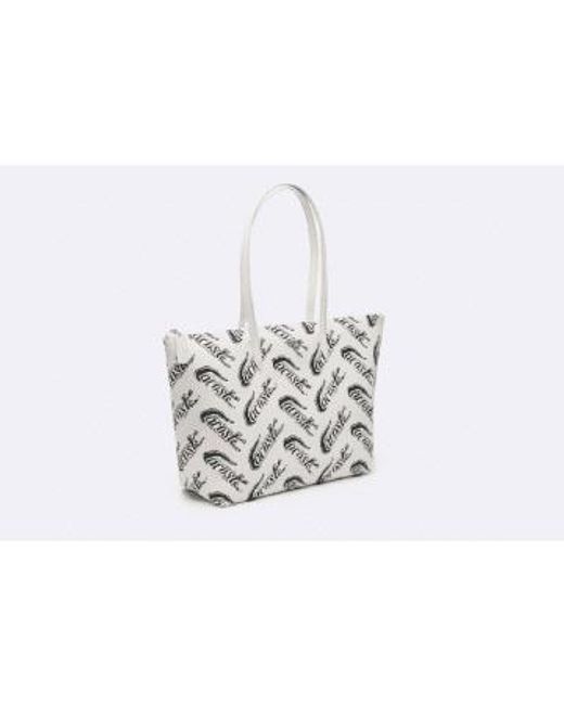 Lacoste White Branded Cocodrile Print Large Bag * /