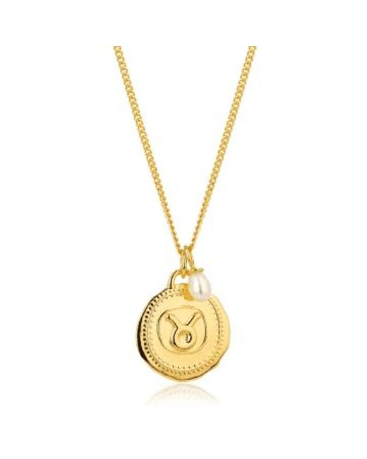 Claudia Bradby Metallic Plated Pearl Taurus Zodiac Necklace /