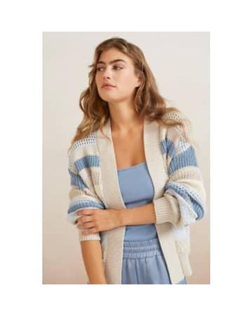 Yaya Blue Textured Cardigan With Knitted Stripes