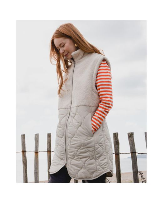 Rino & Pelle White Janne Fleece And Quilted Long Gilet