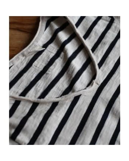 Cashmere Fashion Black The Shirt Project Organic Cotton V-neck Short-sleeved S / Streifen Beige-dunkelblau