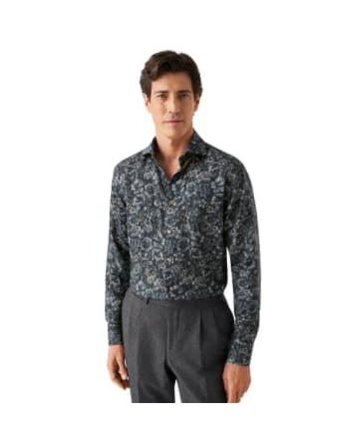 Eton of Sweden Black Slim Fit Navy Floral Print Merino Wool Shirt 10001028427 17 for men