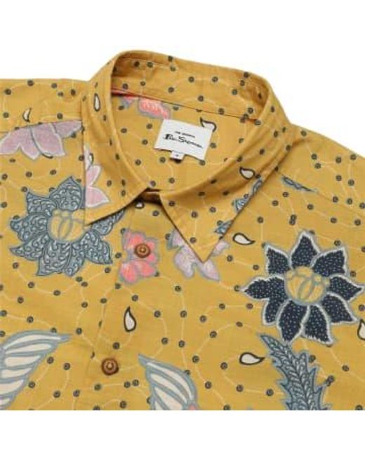Ben Sherman Yellow Abstract Botanical Print Short Sleeve Shirt M for men
