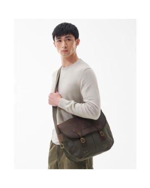 Barbour Gray Olive Wax Leather Tarras Bag O/s for men