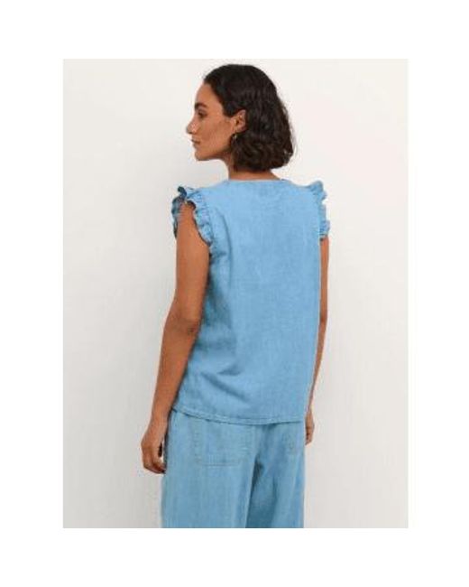 Louise V Neck Top In Medium From di Kaffe in Blue