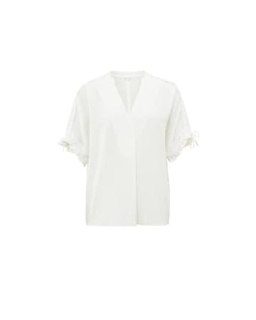 Yaya White Airy Top With V Neck And Drawstring Details