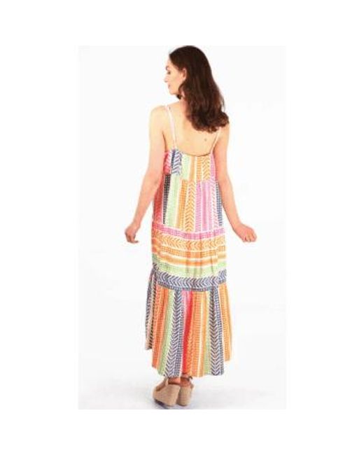 MSH Orange Striped Aztec Print Tiered Strappy Cotton Maxi Dress