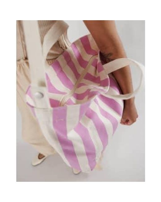 Baggu Pink Horizontal Zip Duck Bag Awning Stripe Cotton