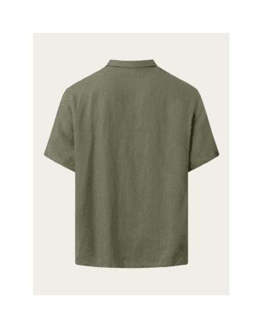 Knowledge Cotton Green 1090010 Box Short Sleeve Linen Shirt Burned Olive S for men