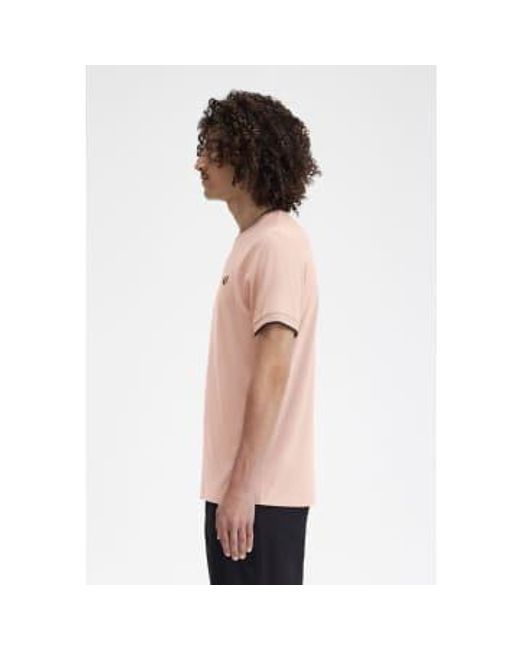 T-shirt à col rond à double liseré Fred Perry pour homme en coloris Pink