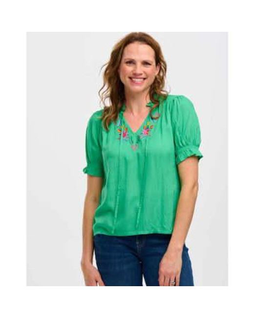 Sugarhill Green Angelique Shirred Top , Rainbow Parrots Embroidery 10