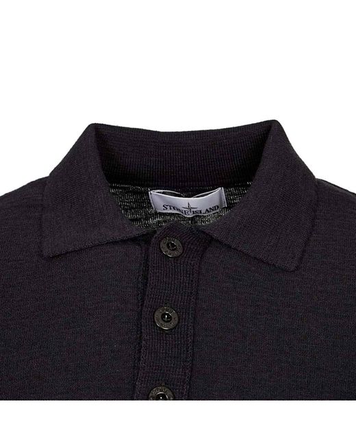 Stone Island Knitted Polo Shirt in Black | Lyst