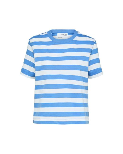 Camiseta rayas blancas brillantes ultramarina slfessencial SELECTED de hombre de color Blue