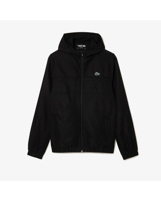 Lacoste Recycled Fiber Zipped Hooded Sport Jacket in Black for Men | Lyst