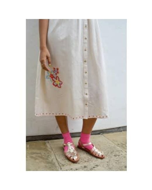 Native Youth White Floral Embroidery Cream Dress L