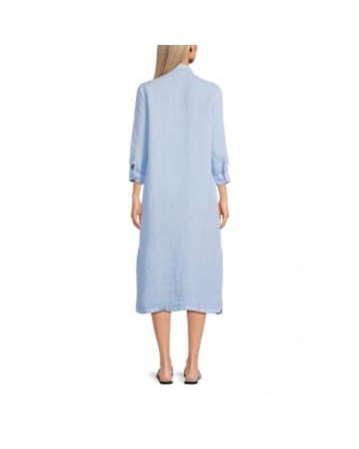 120% Lino Blue Buttom Up Crop Sleeve Tie Waist Midi Dress Size: 10, Col: B 10