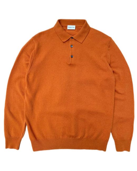 GALLIA Orange Rossi Knit Long-sleeved Wool Polo Shirt Coccio for men