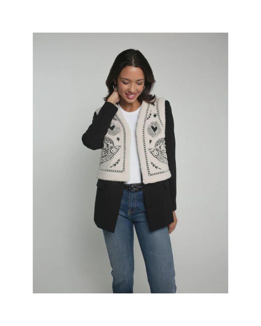 Nooki Design Gray Free Bird Embroidered Faux Shearling Gilet
