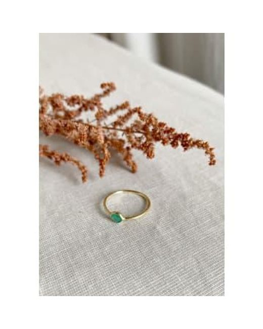 Une A Une White Fine -plated Ring With Round Stone In Pink Opal Or Green Onyx. Size 54