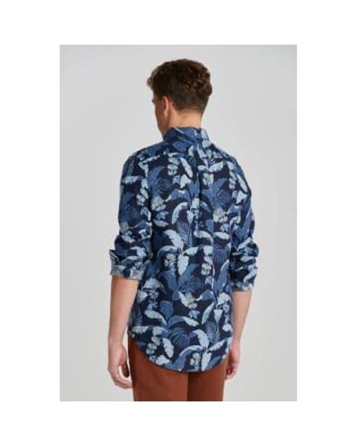 Regular Fit Printed Linen Shirt In Blue 3240078 410 di Gant da Uomo