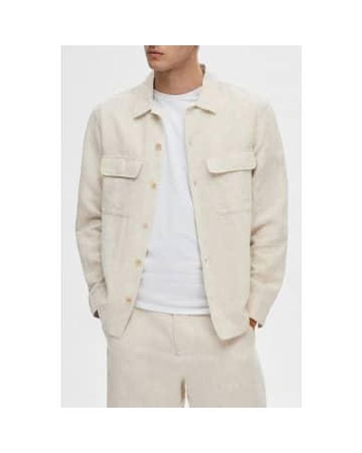 SELECTED White Pure Cashmere Mads Linen Overshirt Beige / M for men