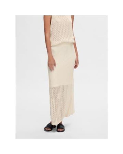 Agny Knitted Maxi Skirt Birch di SELECTED in Natural