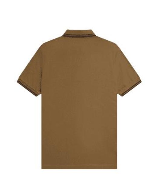 Fred Perry Brown Slim Fit Twin Tipped Polo Shaded Stone, Burnt Tobacco & S for men