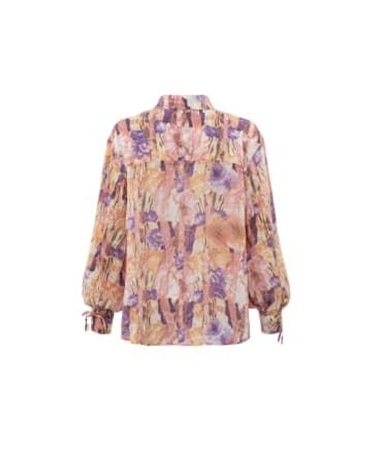 Oversized Blouse With Long Puff Sleeves Buttons Or Flamingo Plume Dessin di Yaya in Pink