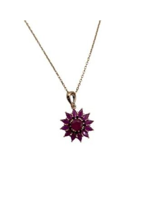 SIXTON LONDON Metallic Ruby Flower Necklace One Size / Coloured