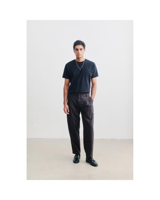 A Kind Of Guise Blue Pleated Wide Trousers Chestnut Flannel for men