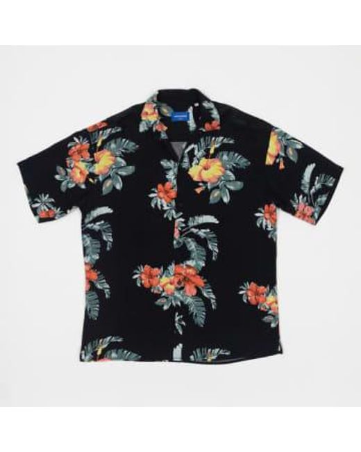 Jack & Jones Blue Floral Resort Short Sleeve Shirt In Navy S for men