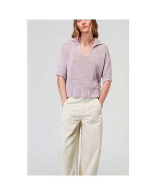 Roberto Collina Gray Knit Short Sleeve Polo M / Lilac