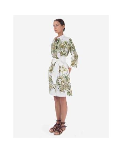Sara Roka White Elenat B Jungle Print Crop Sleeve Midi Kleid mit Gürtel Col: