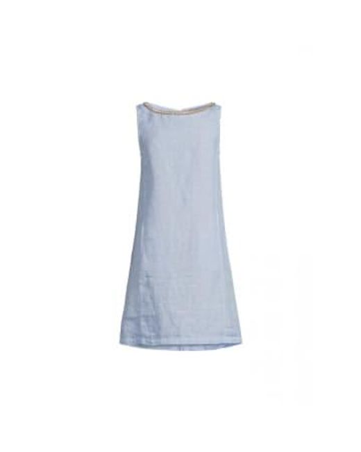 120% Lino Blue Embellished Round Neck Sleeveless Dress Size: 8, Col: 8