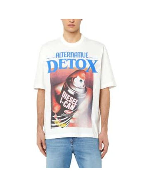 DIESEL White T-shirt With Alternative Detox Graphic – M, for men