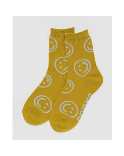 Baggu Yellow Crew Sock Ochre Happy Taille Unique