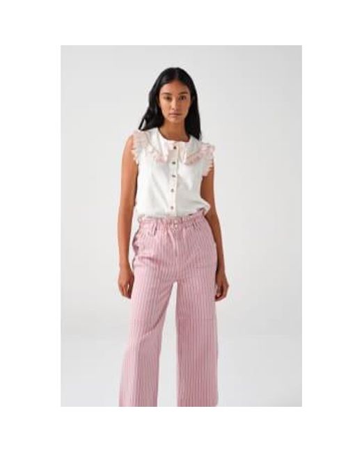 seventy + mochi Pink Ecru And Dusty Denim Embroidered Short Sleeve Phoebe S Blouse