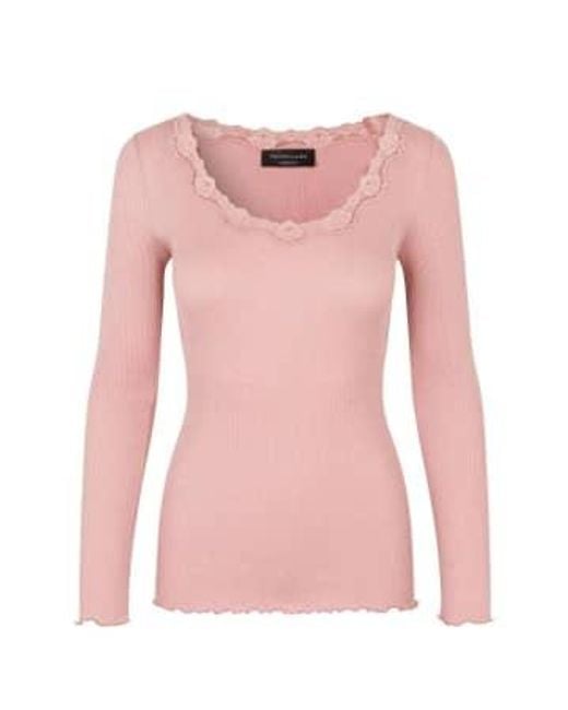 Rosemunde Pink Silk Top Long Sleeve W Lace Powder Xl