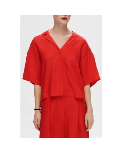 SELECTED Red Flame Scarlet Lyra Boxy Linen Shirt / 34