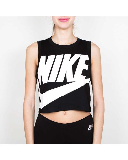 Nike Synthetic Black And White Essential Crop Hbr S Tank Top | Lyst