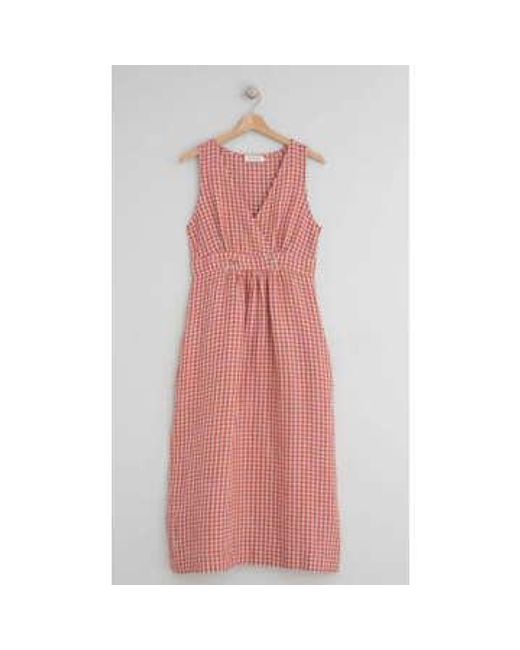 Every Thing We Wear Pink Indi & Cold Crossover Midi Dress Gingham Grey Check Linen S