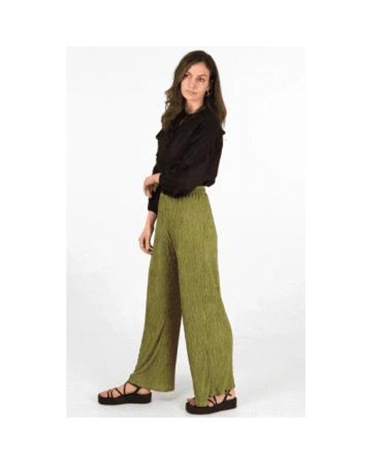 MSH Green Wide Leg Plisse Trousers With Elastic Smocked Waist