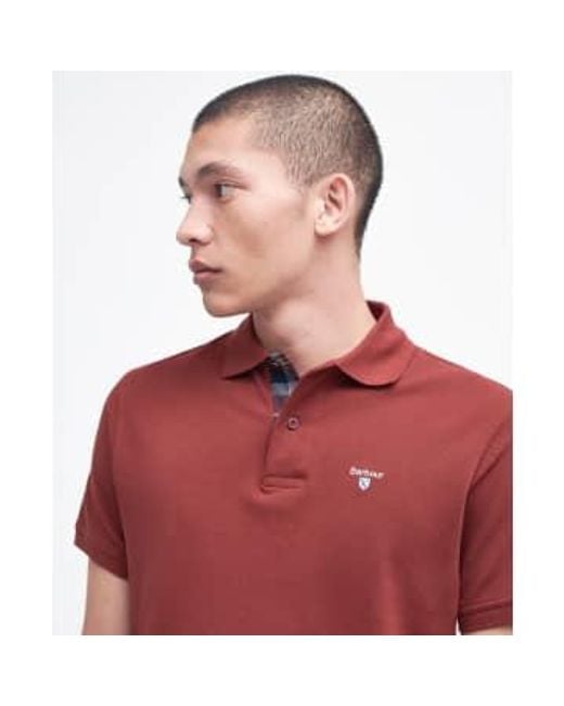 Pique Tartan Trim Polo Shirt Brick Burgundy di Barbour in Red da Uomo