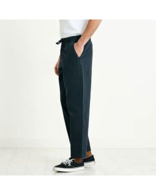 Wax London Blue Kurt Trouser Longer Leg Organic Cotton Twill Navy 32 for men